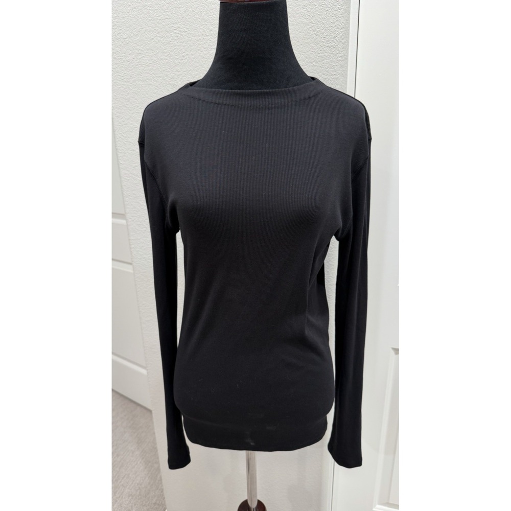 Black Ribbed Long Sleeve T-shirt Everlane Supima Cotton L Classic Closet Staple